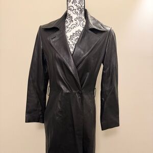 Pasha & Jo women's black leather trench coat Size S